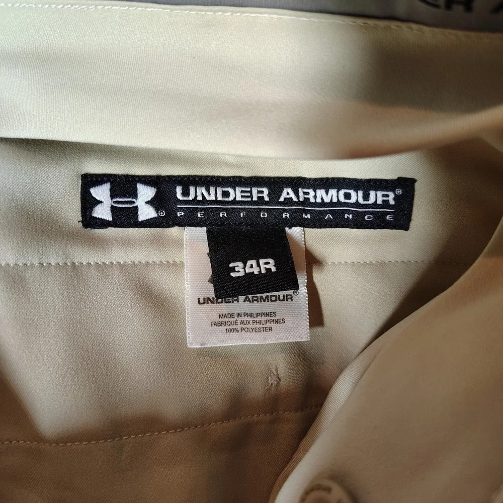 Under Armour Pants Mens 34x32 Khaki Performance Golf Chinos Stretch Casual Pleat